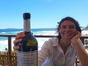 Lunch at Enricos, with Robberg Peninsula in the background